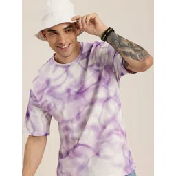 HERE&NOW Tie and Dye Drop-Shoulder Sleeves Pure Cotton T-shirt-image-4