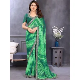 HERE&NOW Tie and Dye Embroidered Pure Georgette Saree-image-12