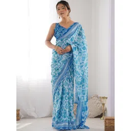 HERE&NOW Tie and Dye Poly Chiffon Saree-image-5