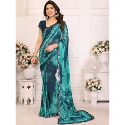 HERE&NOW Tie and Dye Sequinned Pure Georgette Saree-image-2