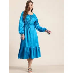HERE&NOW Tie-Up Neck Cotton A-Line Midi Dress-picture-33