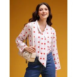 HERE&NOW Tie-Up Neck Polka Dots Print A-Line Top-picture-23