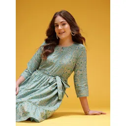 HERE&NOW Tribal Print Belted Tiered Knee Length A-Line Dress-picture-15