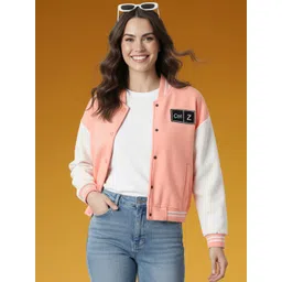 HERE&NOW Typography Colourblocked Patchwork Detail Varsity Jacket-picture-19