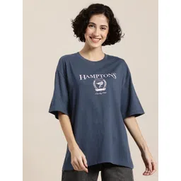 HERE&NOW Typography Print Oversized Pure Cotton T-shirt-picture-41