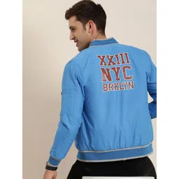 HERE&NOW Typography Printed Mandarin Collar Varsity Jacket-picture-12