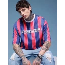 HERE&NOW Typography Printed Striped Drop-Shoulder Sleeves Pure Cotton Relaxed Fit T-shirt-picture-40