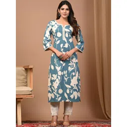 HERE&NOW Wome Floral Printed Straight Kurti with Lace Detailing-picture-16