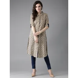 HERE&NOW Women Beige & Brown Printed A-Line Kurta-picture-34