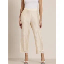 HERE&NOW Women Beige & Cream Coloured Viscose Rayon Slip On Trouser-picture-42
