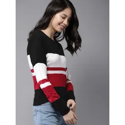 HERE&NOW Women Black & White Colourblocked Sweater-picture-15