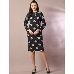 HERE&NOW Women Black & White Leaf Print Polyester Raglan Sleeve Party Top-picture-20