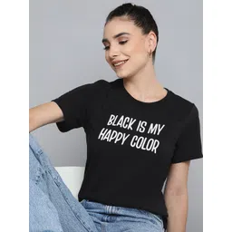 HERE&NOW Women Black & White Typography Printed T-shirt-picture-27