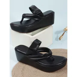 HERE&NOW Women Black Open Toe Wedges-picture-28
