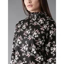 HERE&NOW Women Black Printed Blouson Top image 4