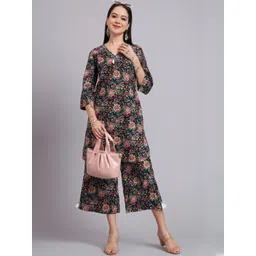 HERE&NOW Women Black Pure Cotton Printed Co-Ords-picture-17