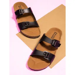 HERE&NOW Women Black Solid Casual Flats With Buckles-picture-23