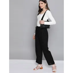 HERE&NOW Women Black Solid Straight Palazzos-picture-37