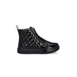 HERE&NOW Women Black Textured Flat Boots image 5