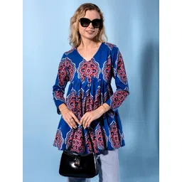 HERE&NOW Women Blue Cotton Kurtas-picture-24