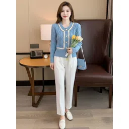 HERE&NOW Women Cable Knit Full Sleeves Cardigan Sweater-picture-37