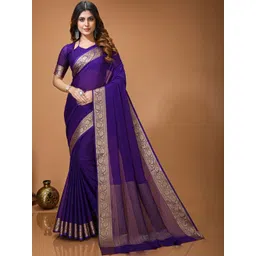 HERE&NOW Women Chinon Banarasi Purple Saree-picture-11