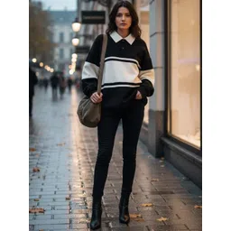 HERE&NOW Women Colourblocked Polo Collar T-shirt-picture-29