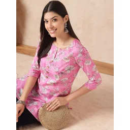 HERE&NOW Women Cotton Printed Side Slit Top-picture-16