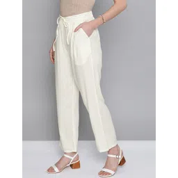 HERE&NOW Women Cream Coloured Solid Straight Palazzos-picture-29