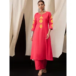 HERE&NOW Women Embroidered Regular Mirror Work Kurta with Trousers-picture-39