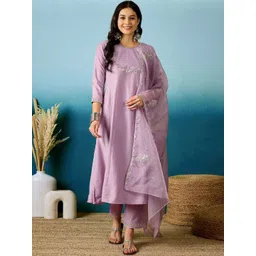 HERE&NOW Women Embroidered Regular Mirror Work Kurta with Trousers & With Dupatta-picture-40