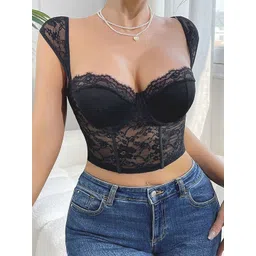 HERE&NOW Women Embroidered Shoulder straps Crop Corset-picture-16