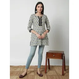 HERE&NOW Women Ethnic Motif Printed Cotton Top-picture-22