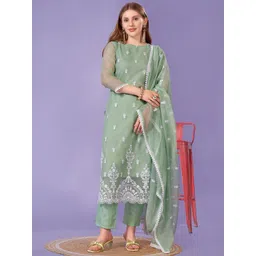 HERE&NOW Women Ethnic Motifs Embroidered Regular Thread Work Kurta with Trousers & With Dupatta-picture-12