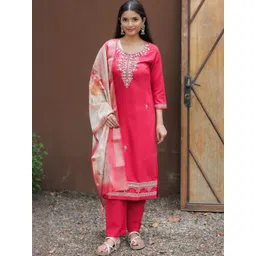 HERE&NOW Women Ethnic Motifs Embroidered Regular Thread Work Kurta with Trousers & With Dupatta-picture-11