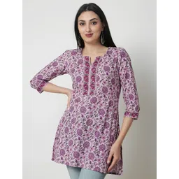 HERE&NOW Women Ethnic Motifs Printed Pure Cotton Straight Kurti-picture-39