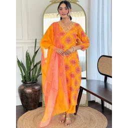 HERE&NOW Women Ethnic Motifs Printed Regular Kurta with Trousers & With Dupatta-picture-22