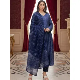 HERE&NOW Women Ethnic Motifs Printed Regular Kurta with Trousers & With Dupatta-picture-25