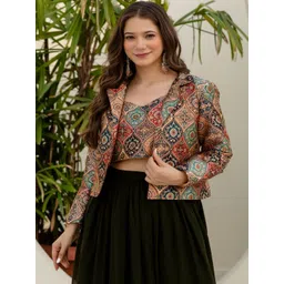 HERE&NOW Women Ethnic Motifs Printed Regular Top with Skirt-picture-29