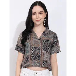 HERE&NOW Women Ethnic Motifs Printed Shirt Style Crop Top-picture-28