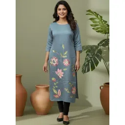 HERE&NOW Women Floral Embroidered Thread Work Indie Florals Kurta-picture-24
