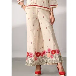 HERE&NOW Women Floral Embroidered Thread Work Wide Leg Trousers-picture-36