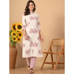 HERE&NOW Women Floral Printed Cotton Kurta with Trousers-picture-41