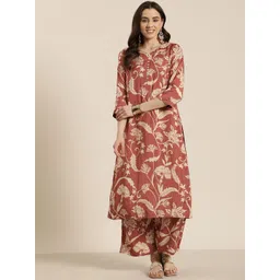 HERE&NOW Women Floral Printed Regular Linen Kurta with Palazzos-picture-25