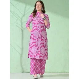 HERE&NOW Women Floral Printed Regular Pure Cotton Kurta with Palazzos-picture-38
