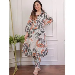 HERE&NOW Women Floral Printed Regular Pure Cotton Kurta with Trousers-picture-40