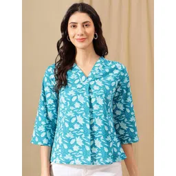 HERE&NOW Women Floral Printed Shirt Style Cotton Top-picture-32