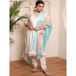 HERE&NOW Women Floral Regular Gotta Patti Chanderi Silk Kurta with Trousers & With Dupatta-picture-32