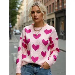 HERE&NOW Women Fuchsia Polyester Self Design Sweaters-picture-20