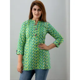 HERE&NOW Women Geometric Print Mandarin Collar Ethnic Top-picture-34